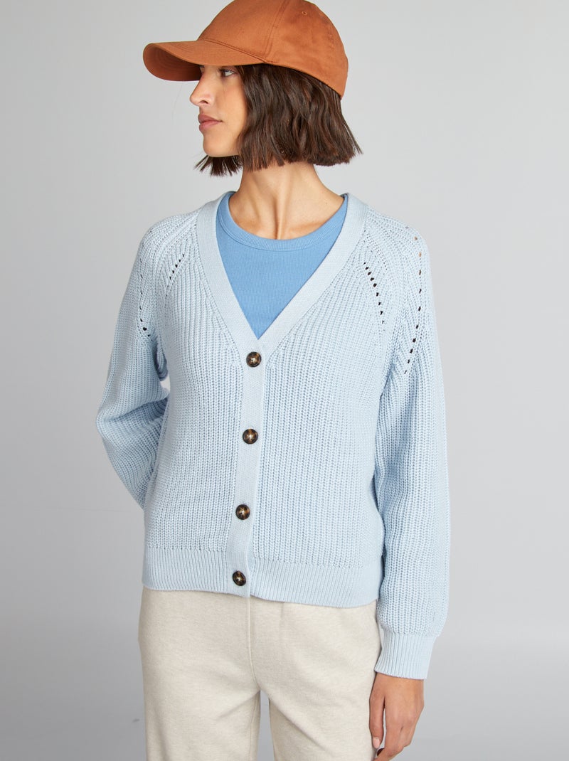 Casaco de malha grossa larga AZUL - Kiabi