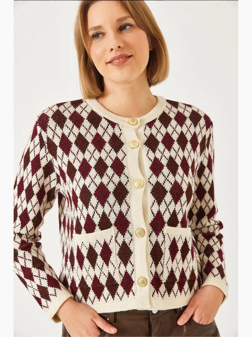 Casaco de malha jacquard com bolsos lucci - Kiabi Casaco de malha jacquard com bolsos lucci - Kiabi