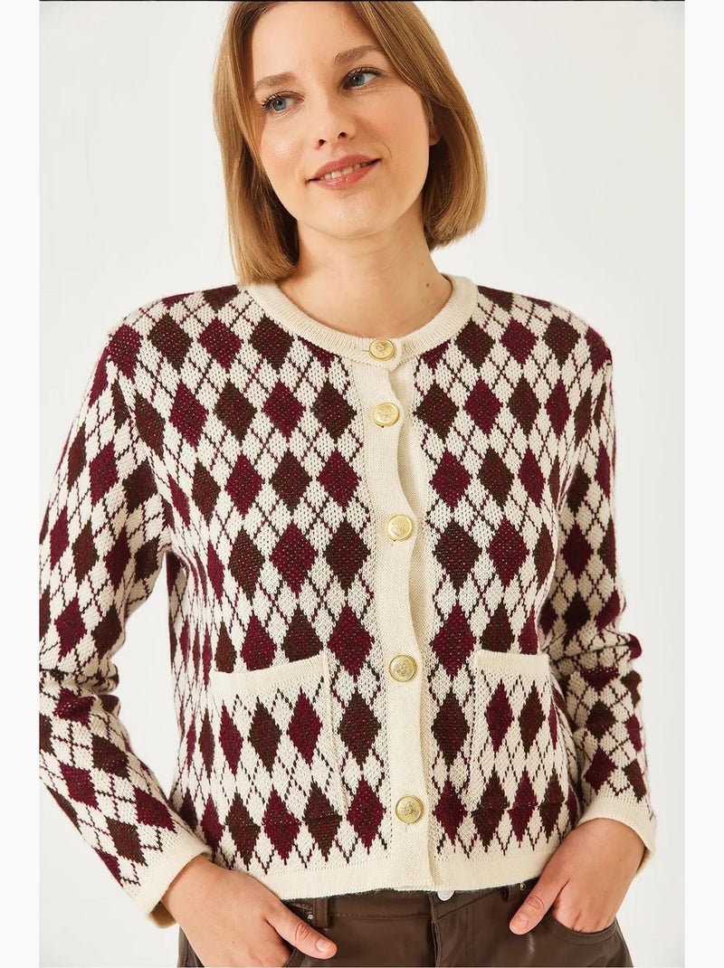 Casaco de malha jacquard com bolsos lucci Creme - Kiabi