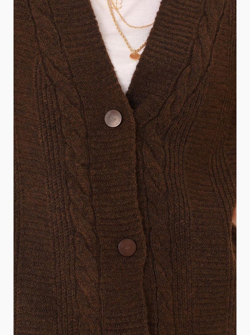 Casaco de malha jacquard com decote em v e botões bdart Castanho - Kiabi