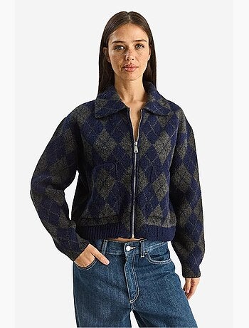 Casaco de malha jacquard grossa com fecho de correr lucci
