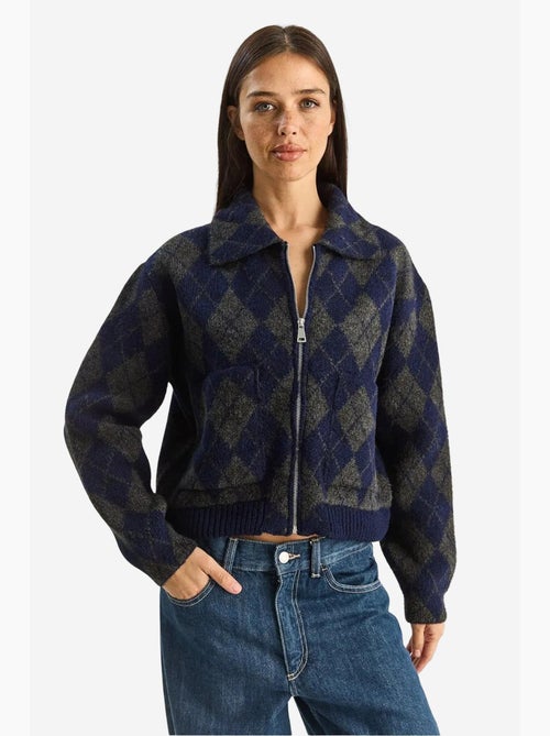 Casaco de malha jacquard grossa com fecho de correr lucci - Kiabi Casaco de malha jacquard grossa com fecho de correr lucci - Kiabi