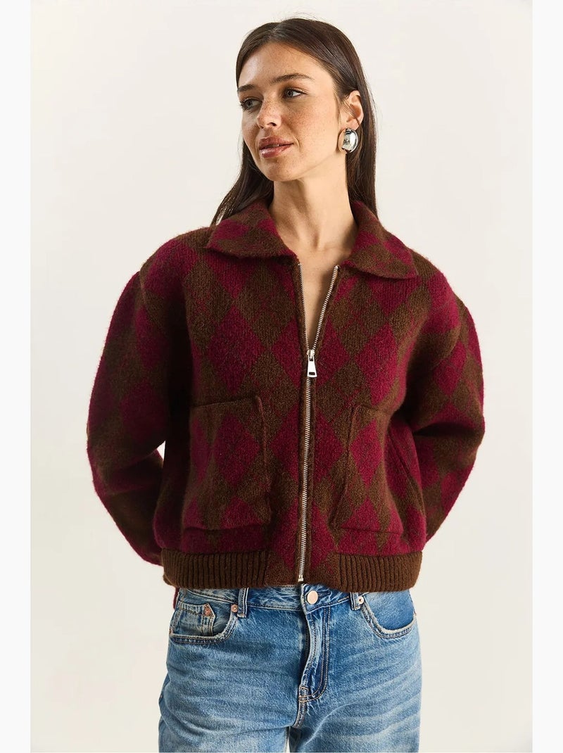 Casaco de malha jacquard grossa com fecho de correr lucci Multicolorido - Kiabi