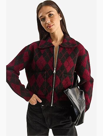 Casaco de malha jacquard grossa com fecho de correr lucci