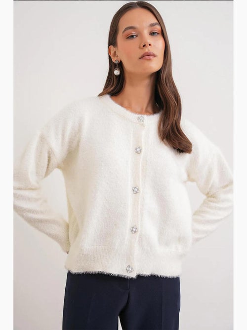 Casaco de malha jacquard oversized com botões mixray - Kiabi Casaco de malha jacquard oversized com botões mixray - Kiabi