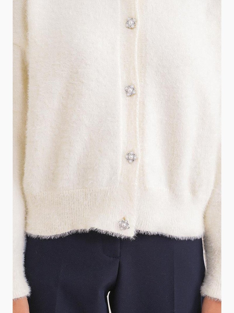 Casaco de malha jacquard oversized com botões mixray Marfim - Kiabi
