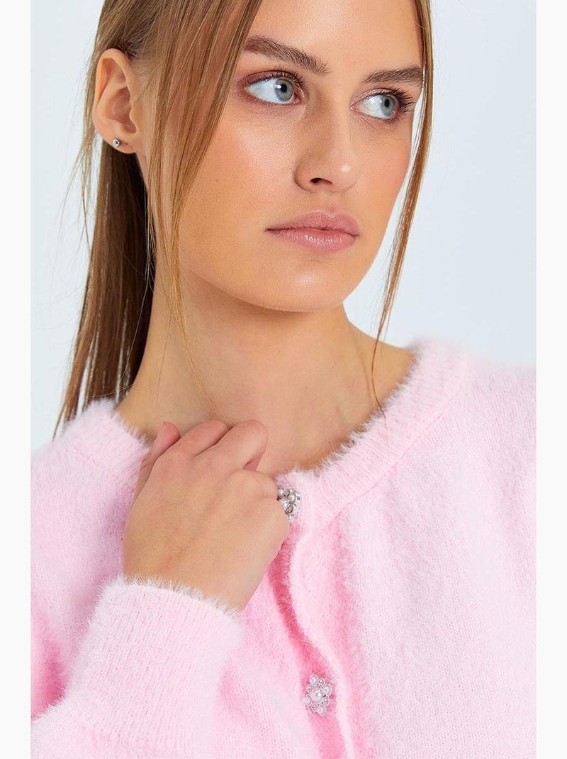 Casaco de malha jacquard oversized com botões mixray Rosa-pálido - Kiabi