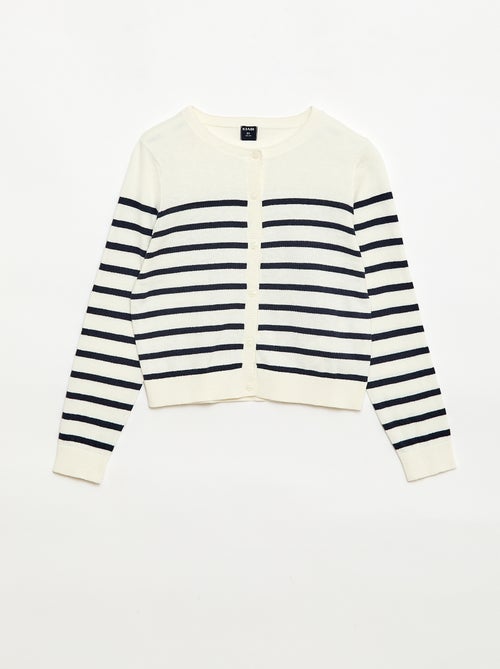 Casaco de malha leve com gola redonda e riscas - Kiabi