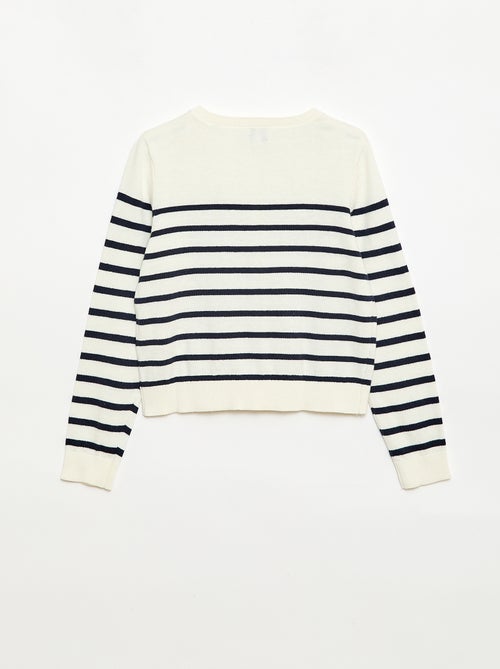 Casaco de malha leve com gola redonda e riscas - Kiabi