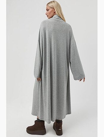 Casaco de malha longline relaxed fit aberto à frente com gola xale busem