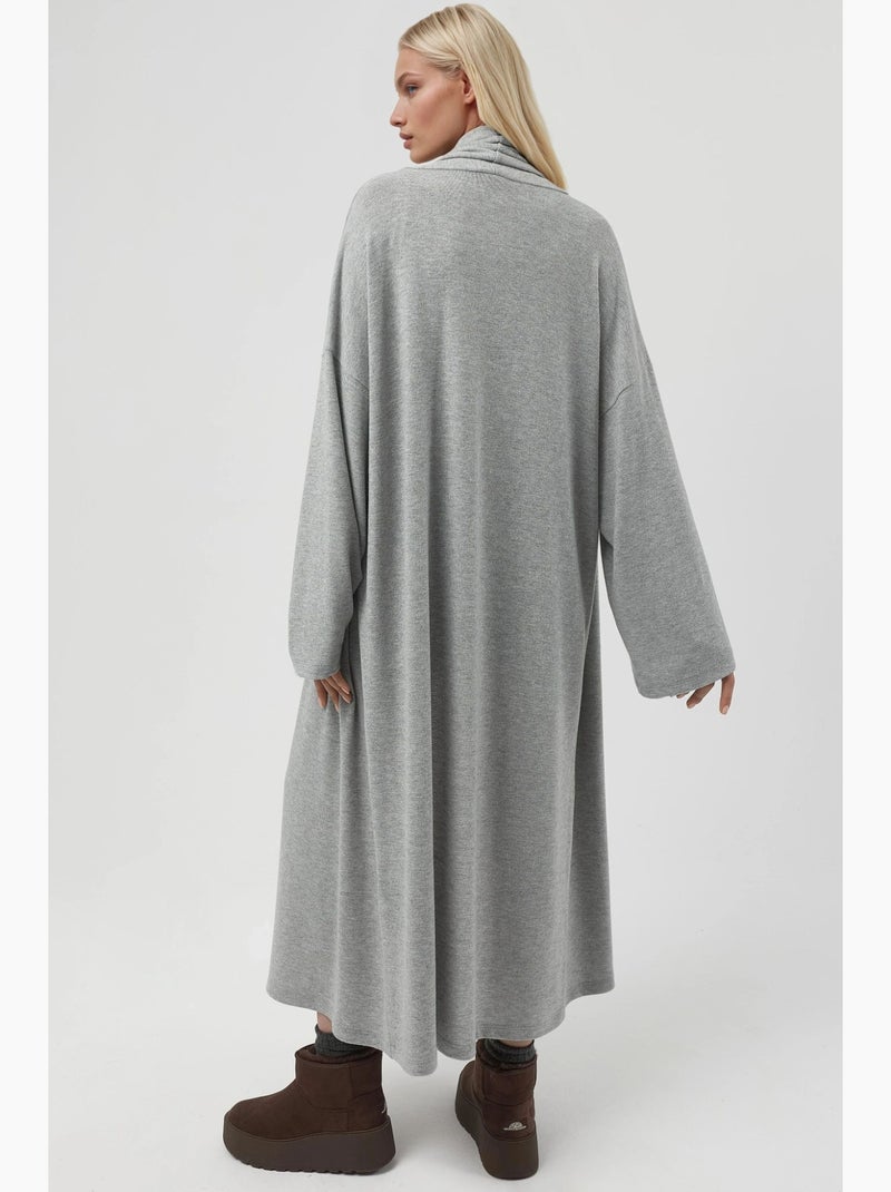 Casaco de malha longline relaxed fit aberto à frente com gola xale busem Cinza - Kiabi