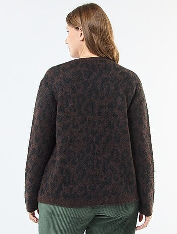 Casaco de malha macio com estampado de leopardo