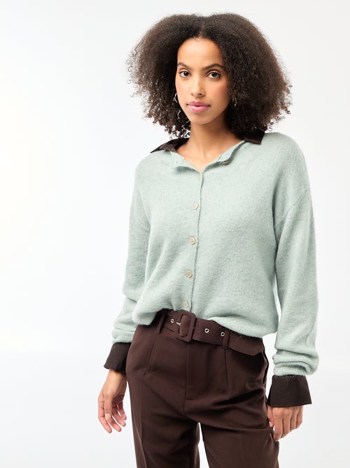 Casaco de malha macio em lã e mohair - Kiabi