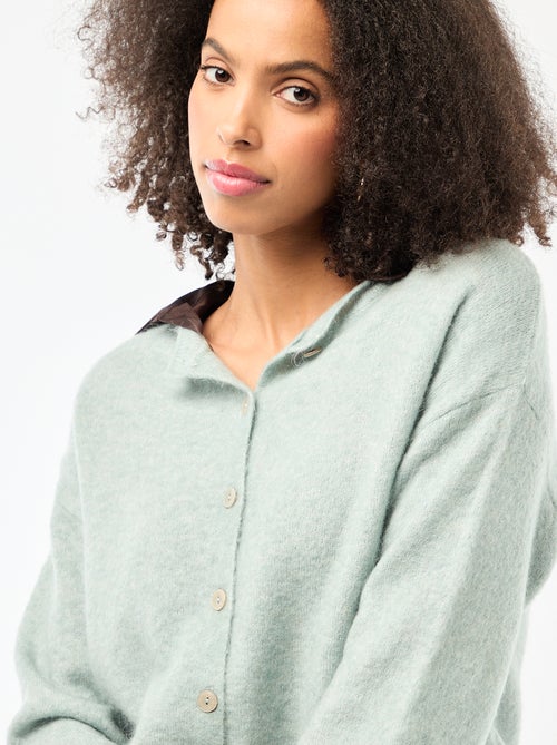 Casaco de malha macio em lã e mohair - Kiabi