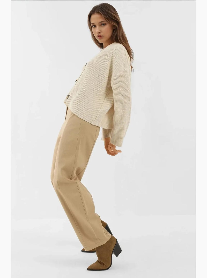 Casaco de malha oversized com decote em v e botões hiccup Creme - Kiabi