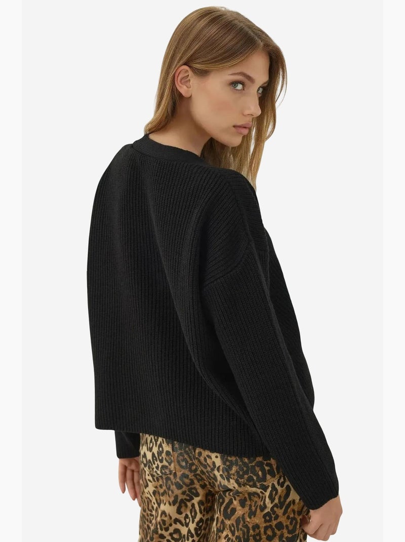 Casaco de malha oversized com decote em v e botões hiccup Preto - Kiabi