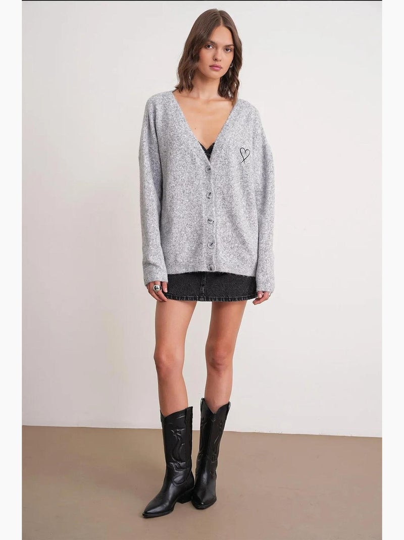 Casaco de malha oversized com detalhe de coração mixray Cinza claro - Kiabi