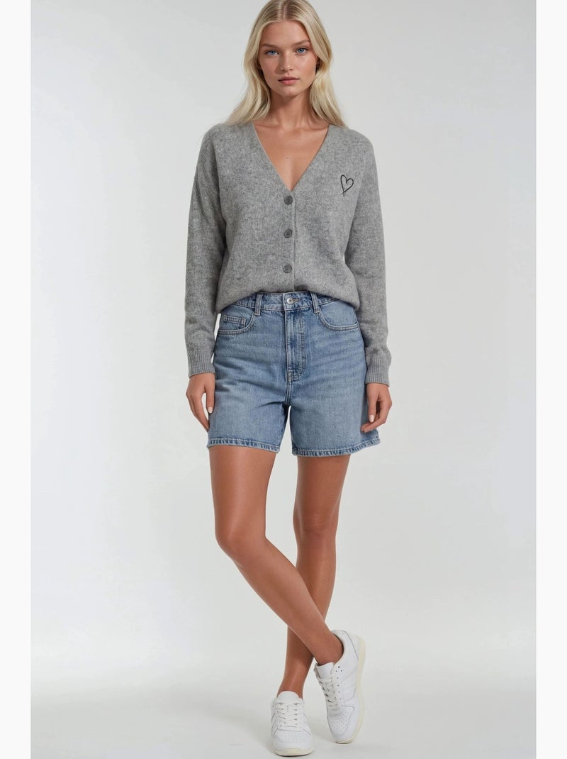 Casaco de malha oversized com detalhe de coração mixray Cinza - Kiabi