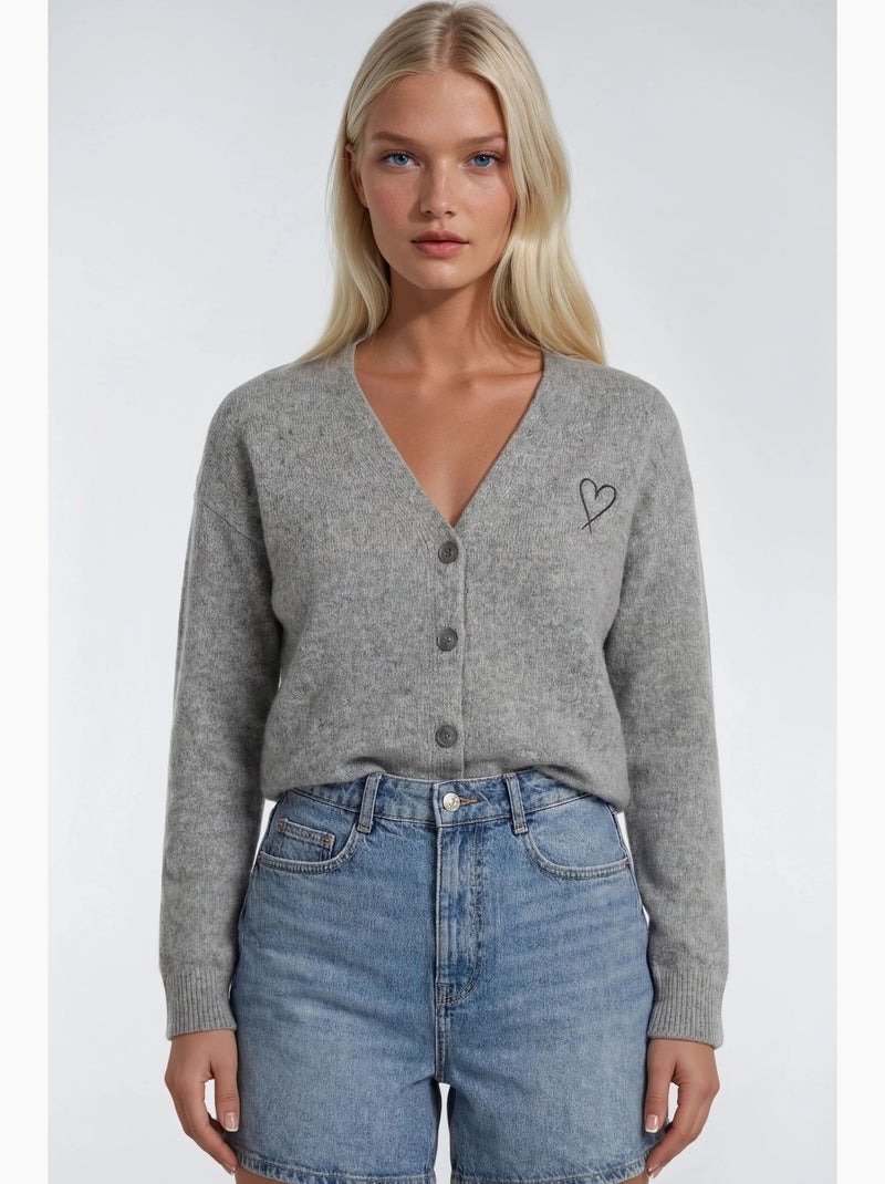 Casaco de malha oversized com detalhe de coração mixray Cinza - Kiabi