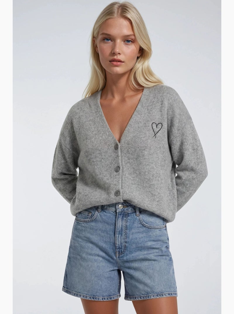 Casaco de malha oversized com detalhe de coração mixray Cinza - Kiabi