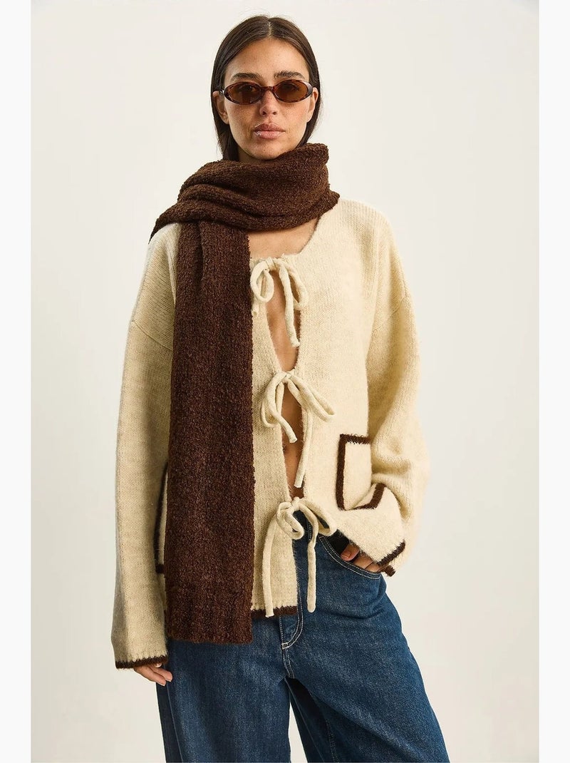 Casaco de malha oversized com fecho de atar lucci Bege-argila - Kiabi