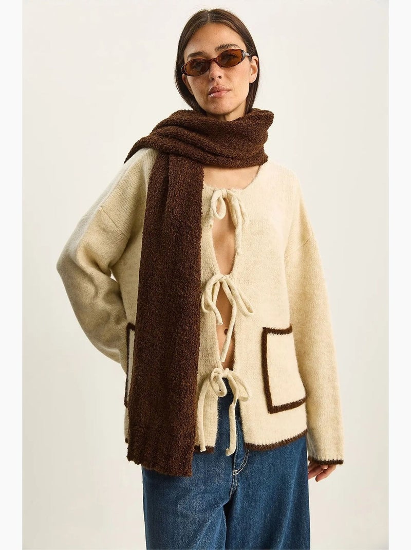 Casaco de malha oversized com fecho de atar lucci Bege-argila - Kiabi