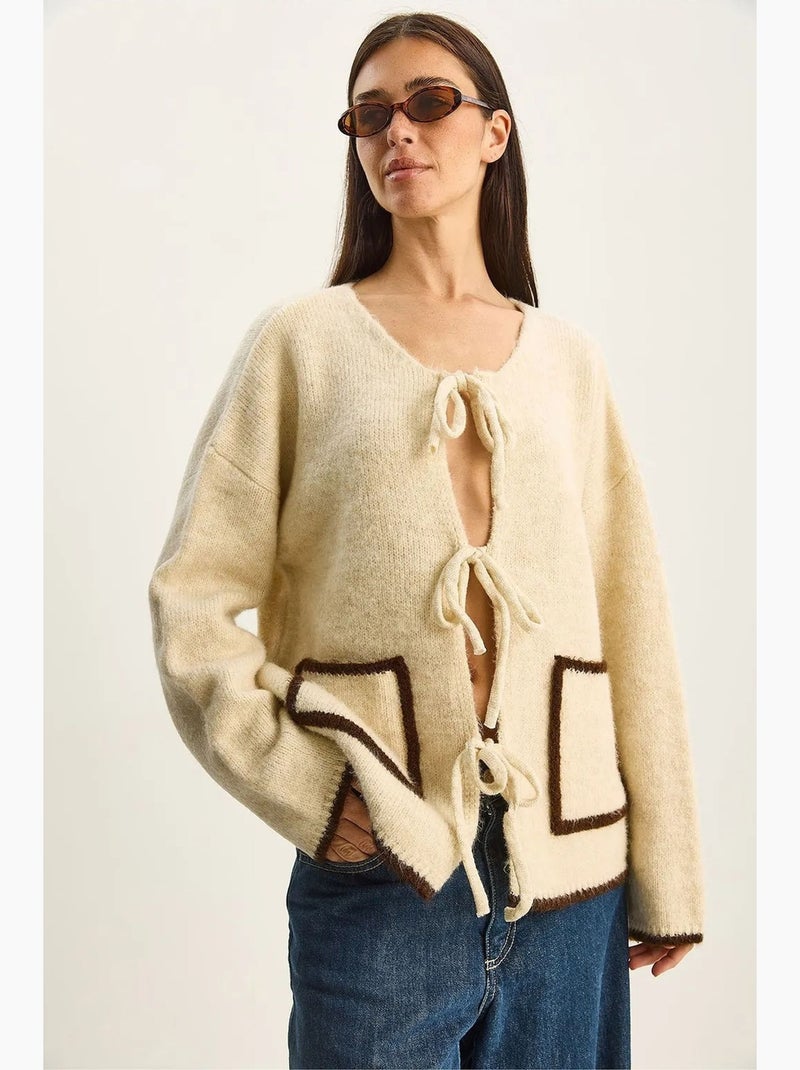 Casaco de malha oversized com fecho de atar lucci Bege-argila - Kiabi