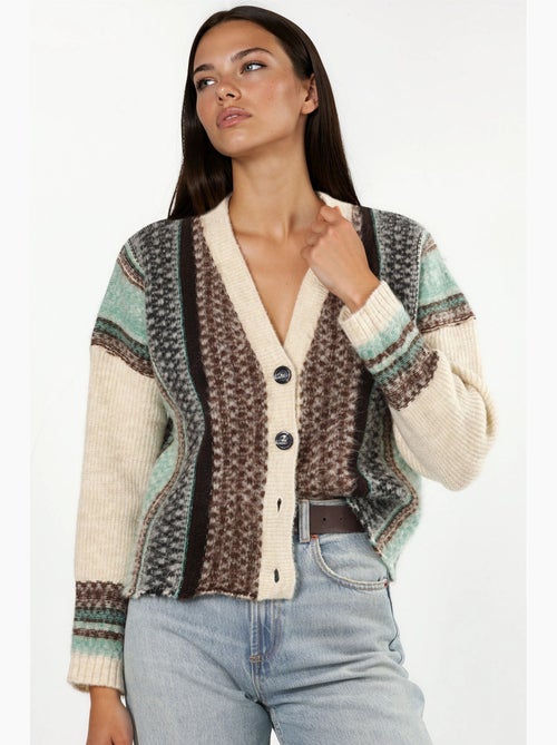 Casaco de malha oversized de toque suave com padrão e decote em v hiccup - Kiabi