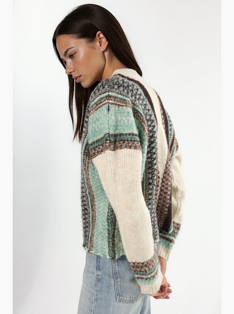 Casaco de malha oversized de toque suave com padrão e decote em v hiccup Creme - Kiabi