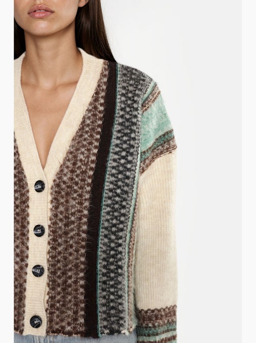 Casaco de malha oversized de toque suave com padrão e decote em v hiccup - Kiabi