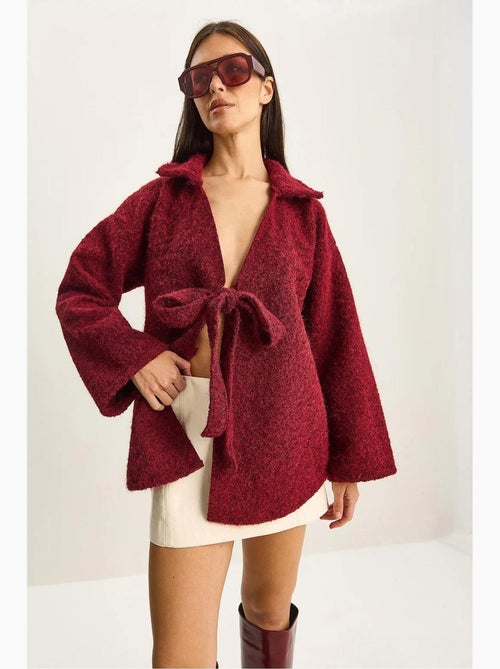 Casaco de malha oversized texturizado com decote em v e fecho de atar lucci - Kiabi Casaco de malha oversized texturizado com decote em v e fecho de atar lucci - Kiabi