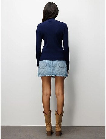 Casaco de malha slim fit com meio gola alta e fecho de botões mixray
