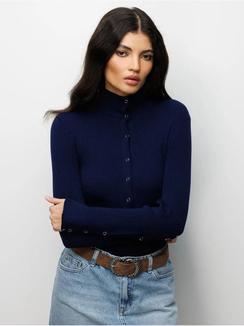 Casaco de malha slim fit com meio gola alta e fecho de botões mixray - Kiabi