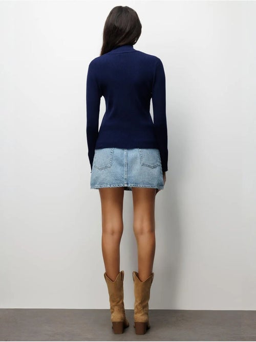 Casaco de malha slim fit com meio gola alta e fecho de botões mixray - Kiabi