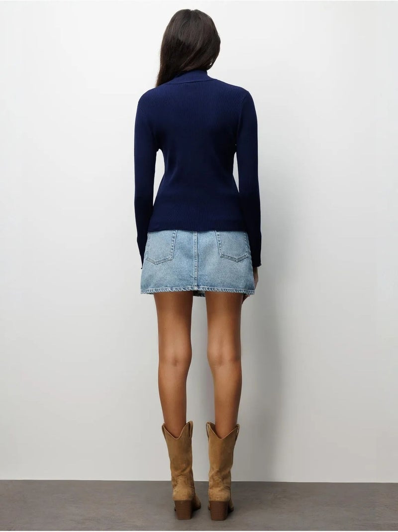 Casaco de malha slim fit com meio gola alta e fecho de botões mixray Azul-marinho - Kiabi