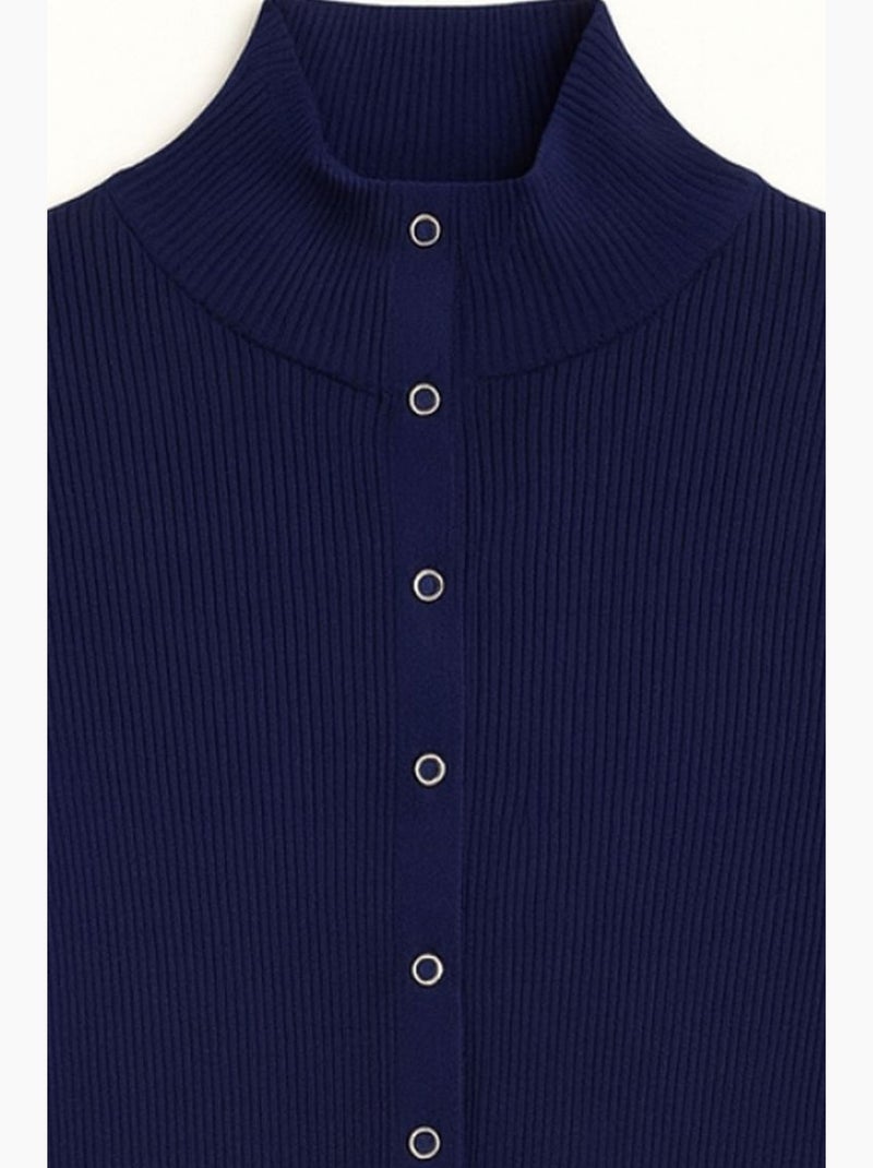 Casaco de malha slim fit com meio gola alta e fecho de botões mixray Azul-marinho - Kiabi