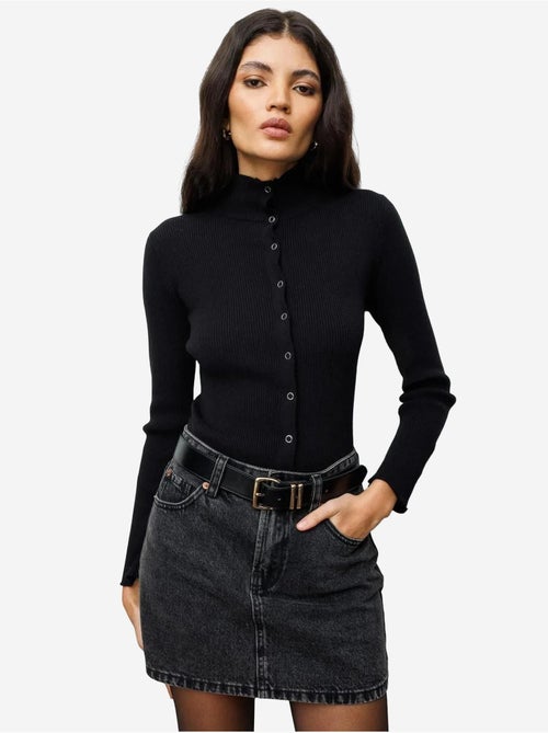 Casaco de malha slim fit com meio gola alta e fecho de botões mixray - Kiabi