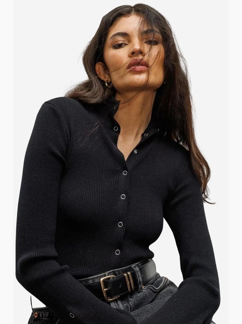 Casaco de malha slim fit com meio gola alta e fecho de botões mixray - Kiabi