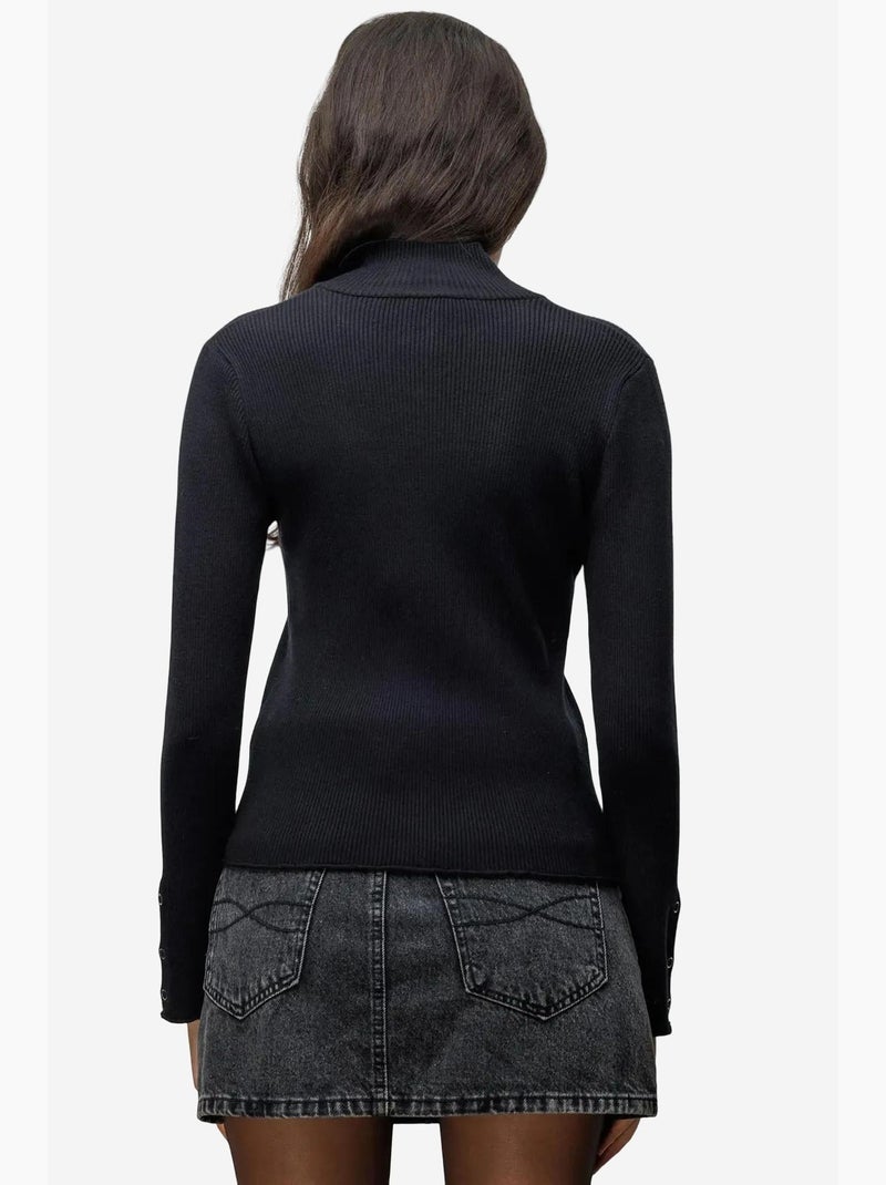 Casaco de malha slim fit com meio gola alta e fecho de botões mixray Preto - Kiabi