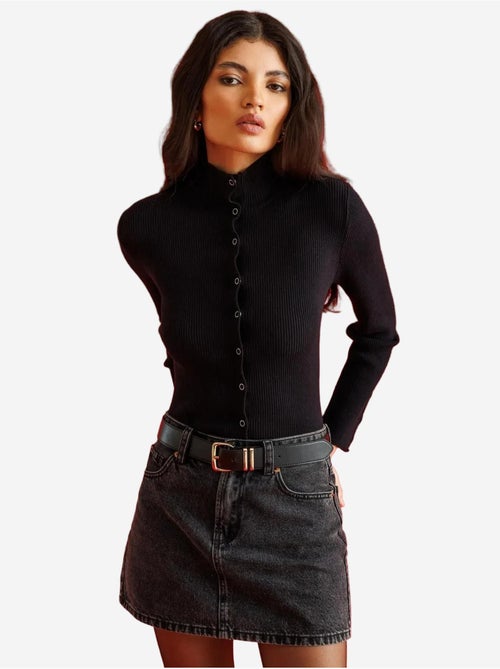 Casaco de malha slim fit com meio gola alta e fecho de botões mixray - Kiabi