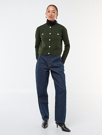 Cardigan com botões dourados em malha texturizada