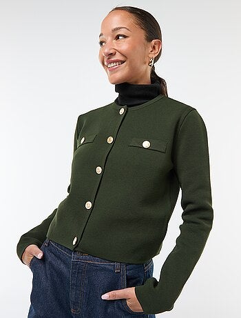 Cardigan com botões dourados em malha texturizada