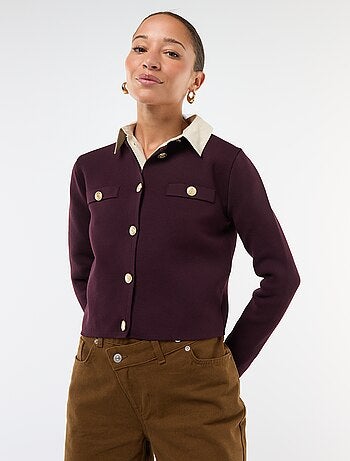 Cardigan com botões dourados em malha texturizada