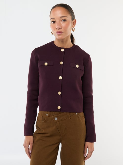 Casaco de malha texturizada com botões dourados - Kiabi