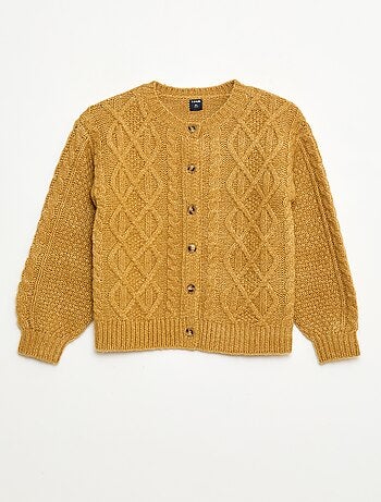 Casaco de malha torcida com abertura abotoada