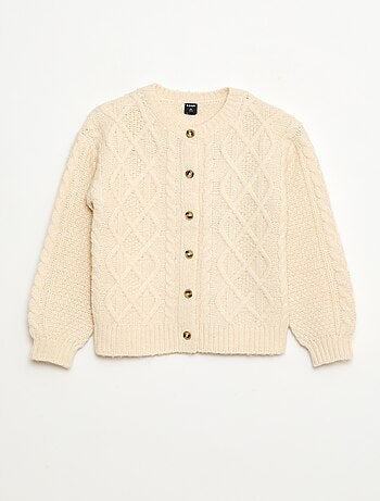 Casaco de malha com torcidos e abertura com botões