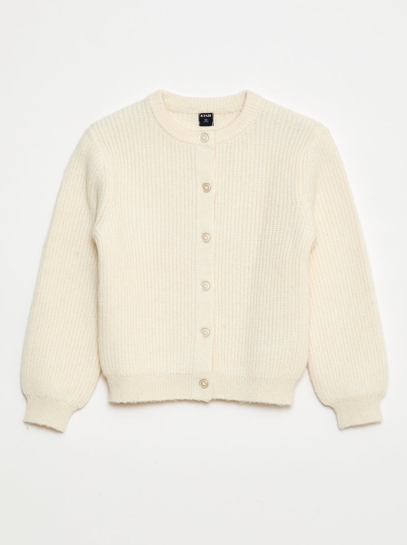 Casaco de malha tricot grossa lisa Bege - Kiabi