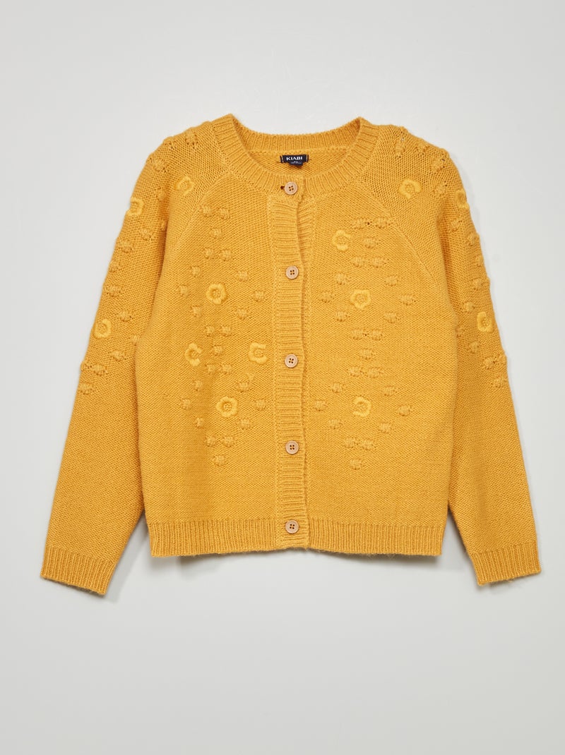 Casaco de malha tricotado com flores AMARELO - Kiabi