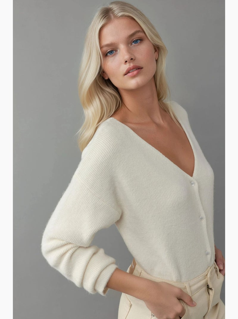 Casaco de malha ultra macio com decote em v, botões e dupla utilização hiccup Bege-argila - Kiabi