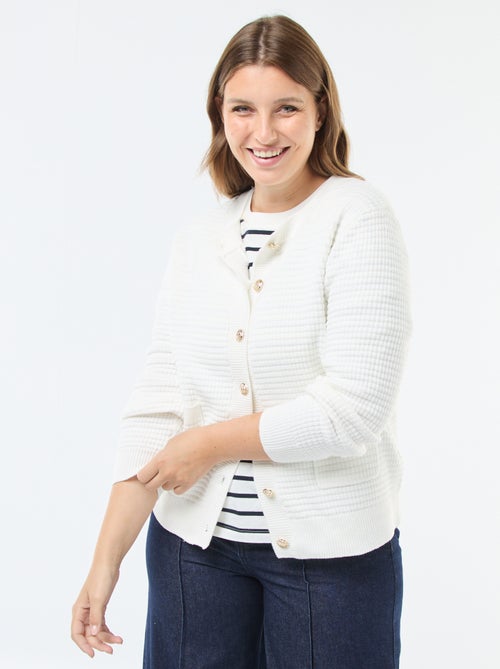 Casaco de malha waffle com botões dourados - Kiabi